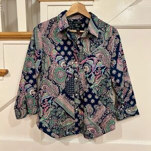 LAUREN Ralph Lauren Petite No-Iron button down paisley shirt Size PL